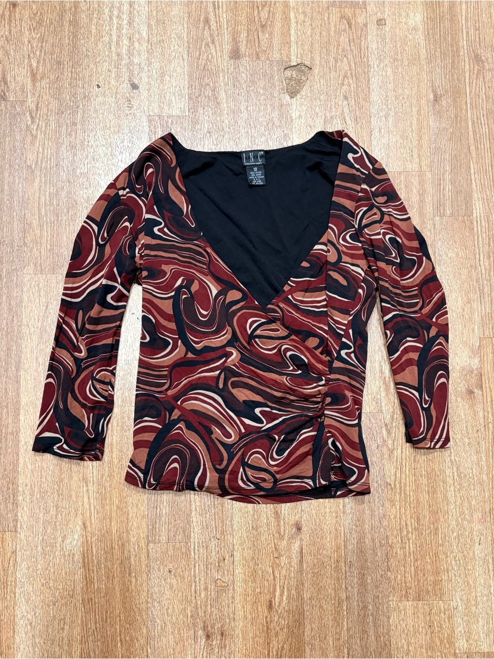 INC International Concepts Multicolor Swirl Wrap Top